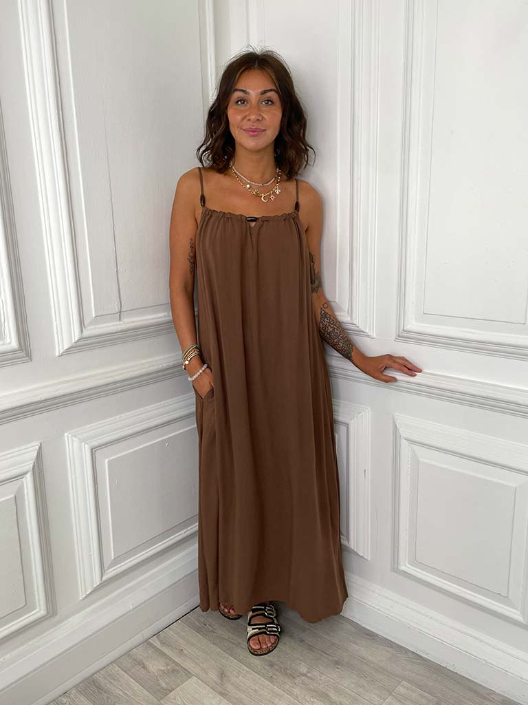Bead Detail Maxi Dress - Coffee