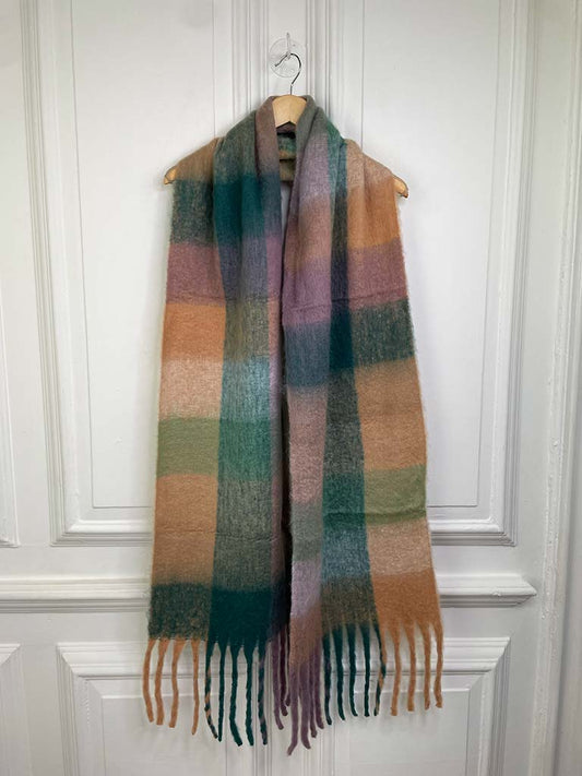 Wool Feel Checkered Scarf - Lavender & Peach