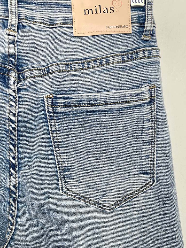 Denim Stretchy Wide Leg Jeans - Pale Blue Acid Wash