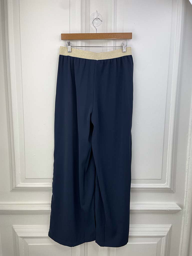 Malissa J Pleat Front Wide Leg Trousers - Navy