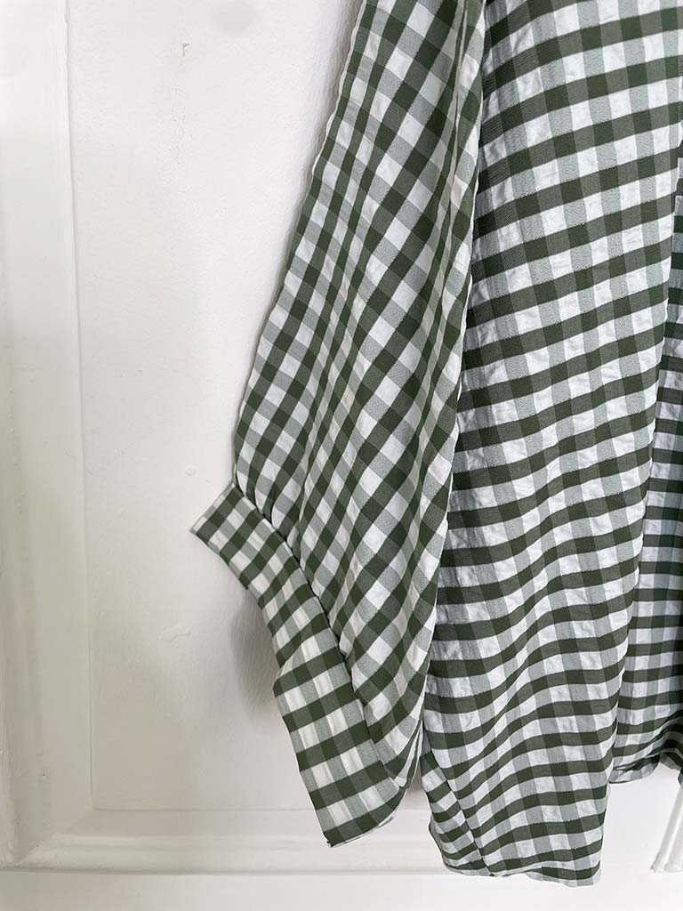 Gingham Gathered Hem Top - Khaki