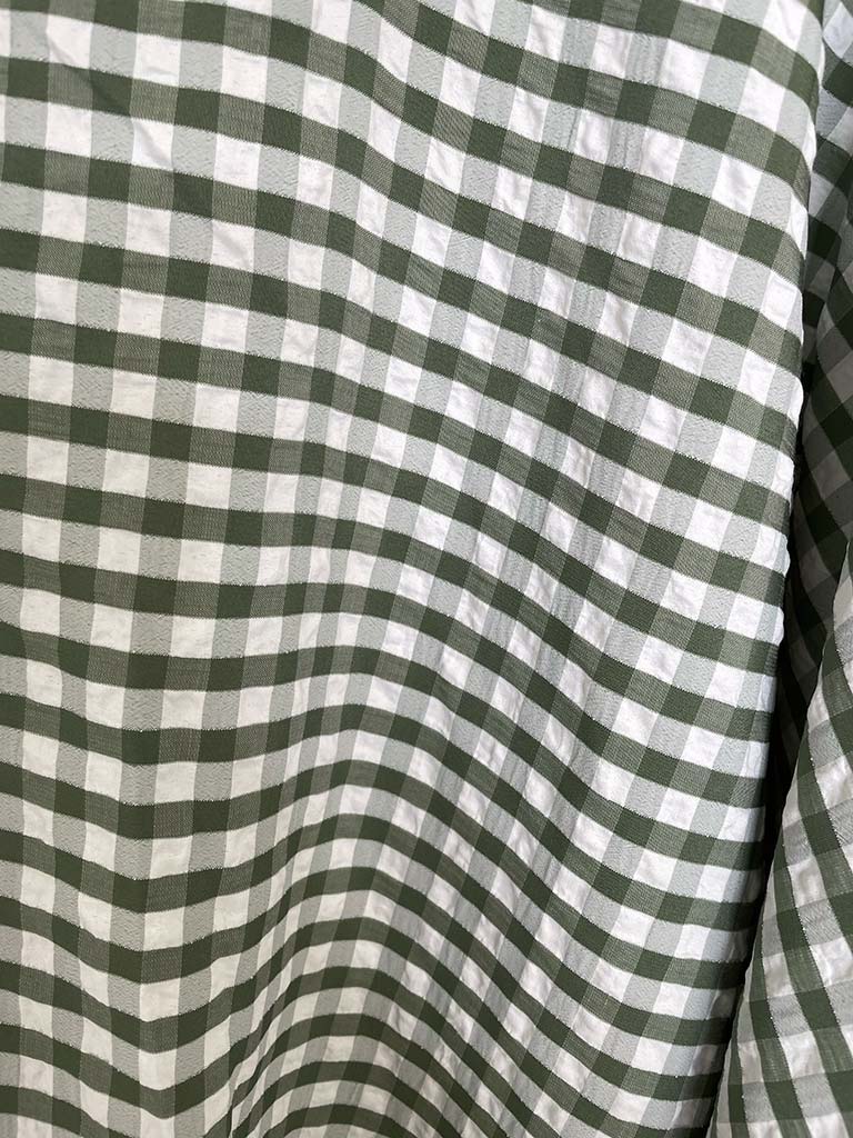 Gingham Gathered Hem Top - Khaki