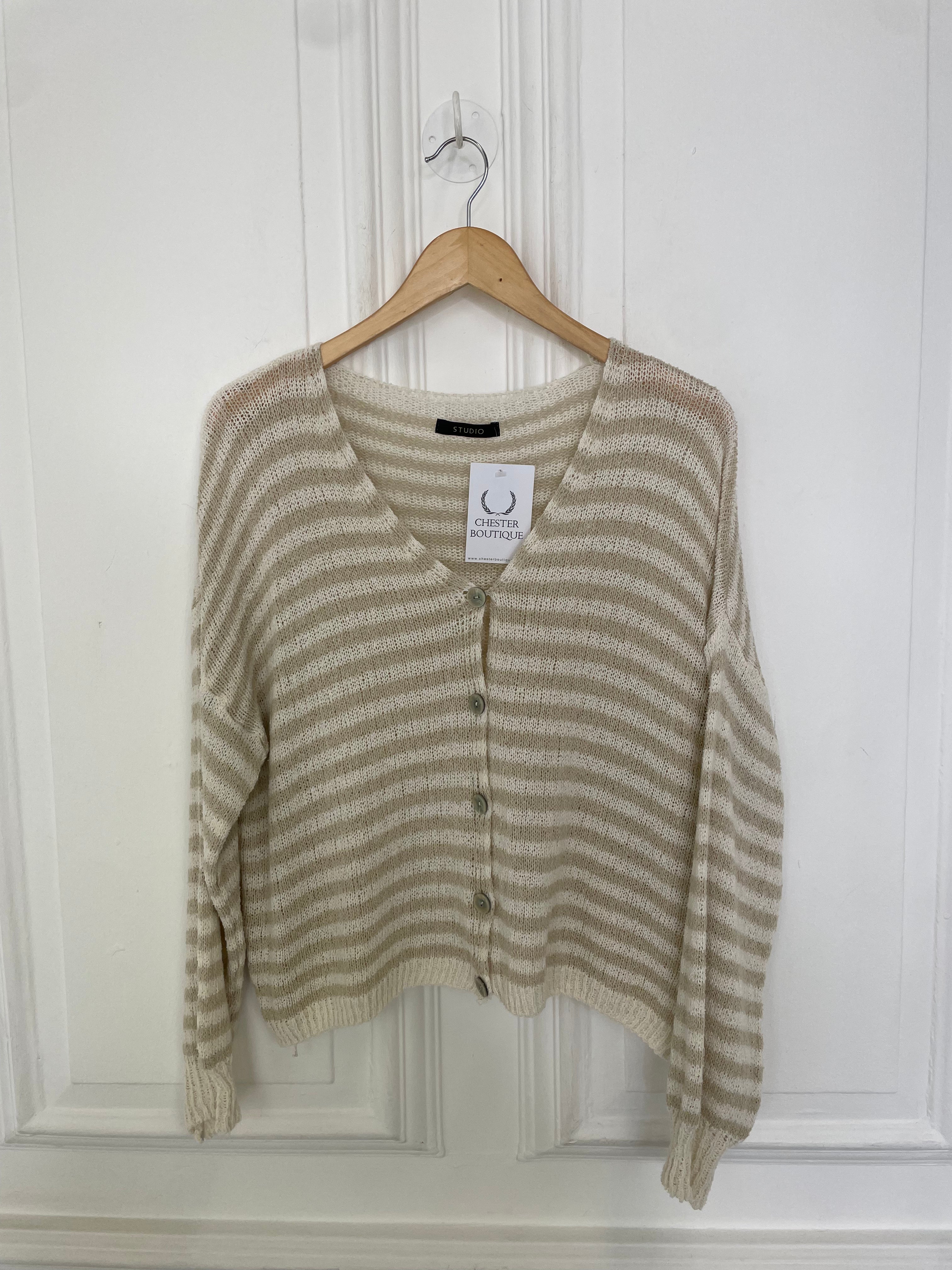 Relaxed Stripe Cardigan - Biscuit