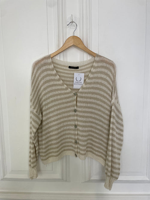 Relaxed Stripe Cardigan - Biscuit