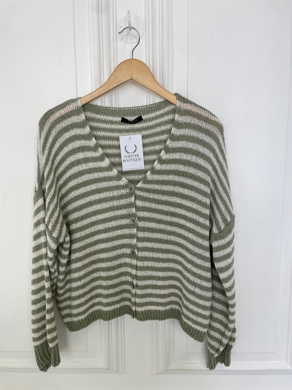 Relaxed Stripe Cardigan - Khaki