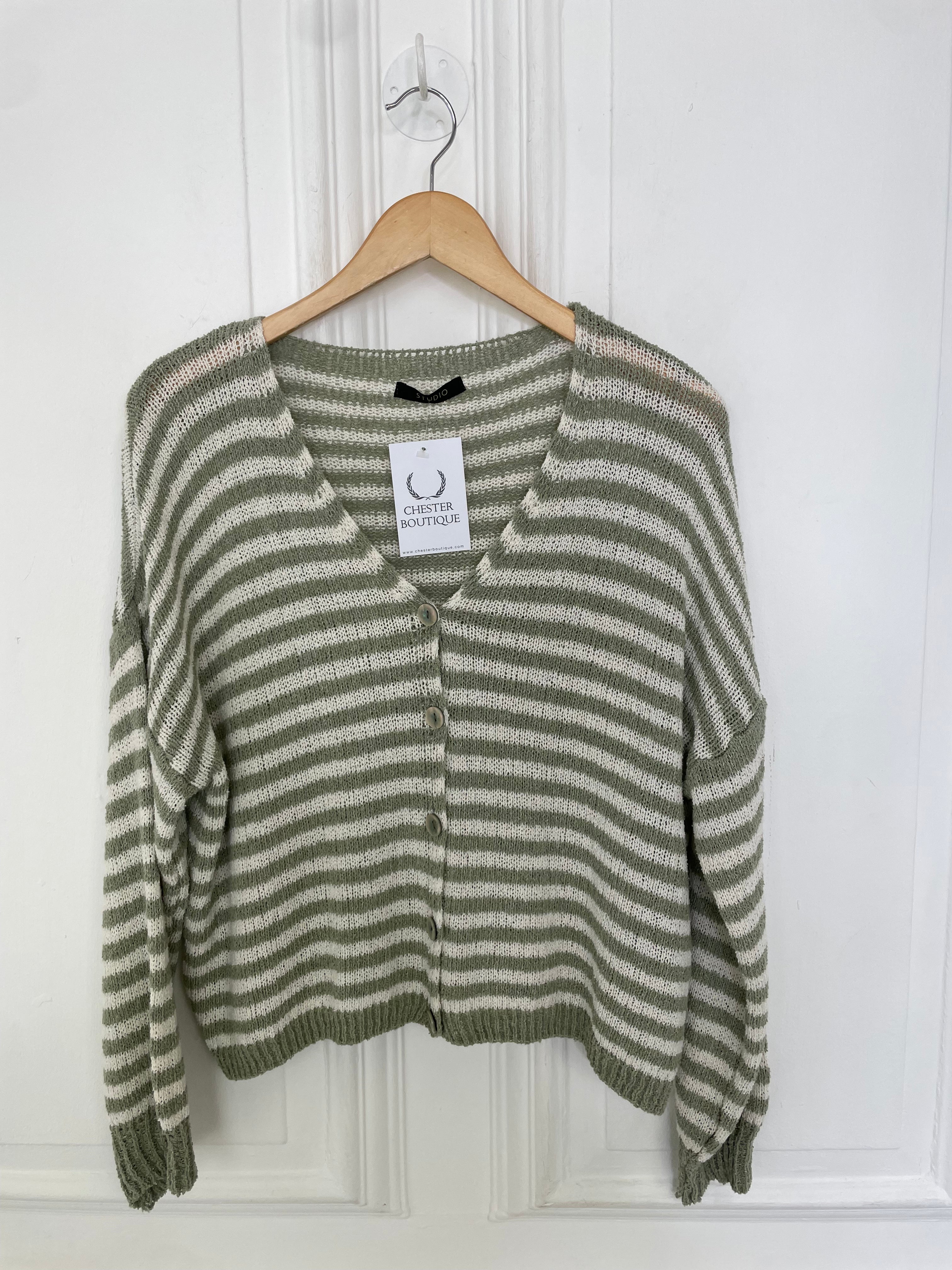 Relaxed Stripe Cardigan - Khaki