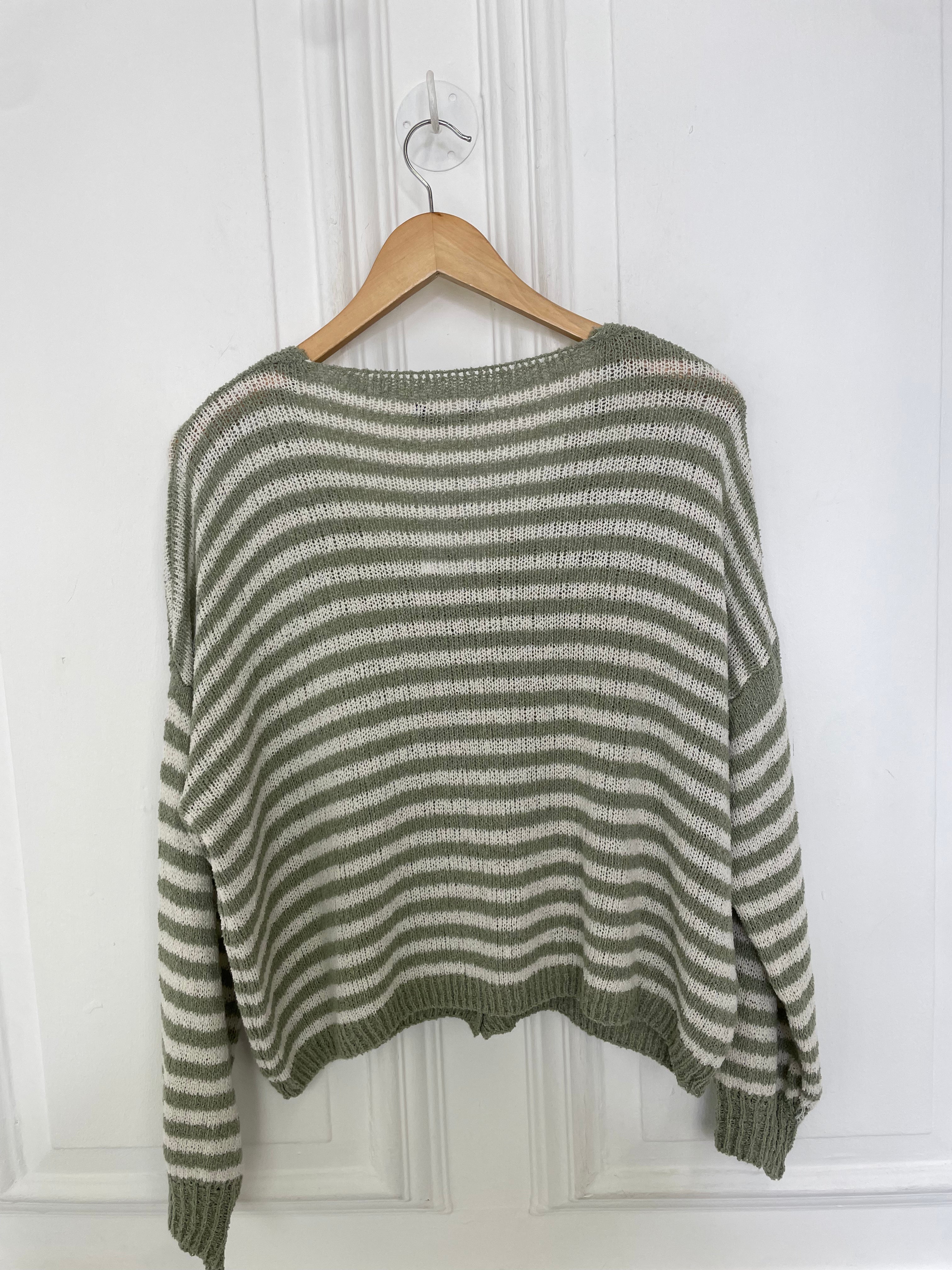 Relaxed Stripe Cardigan - Khaki