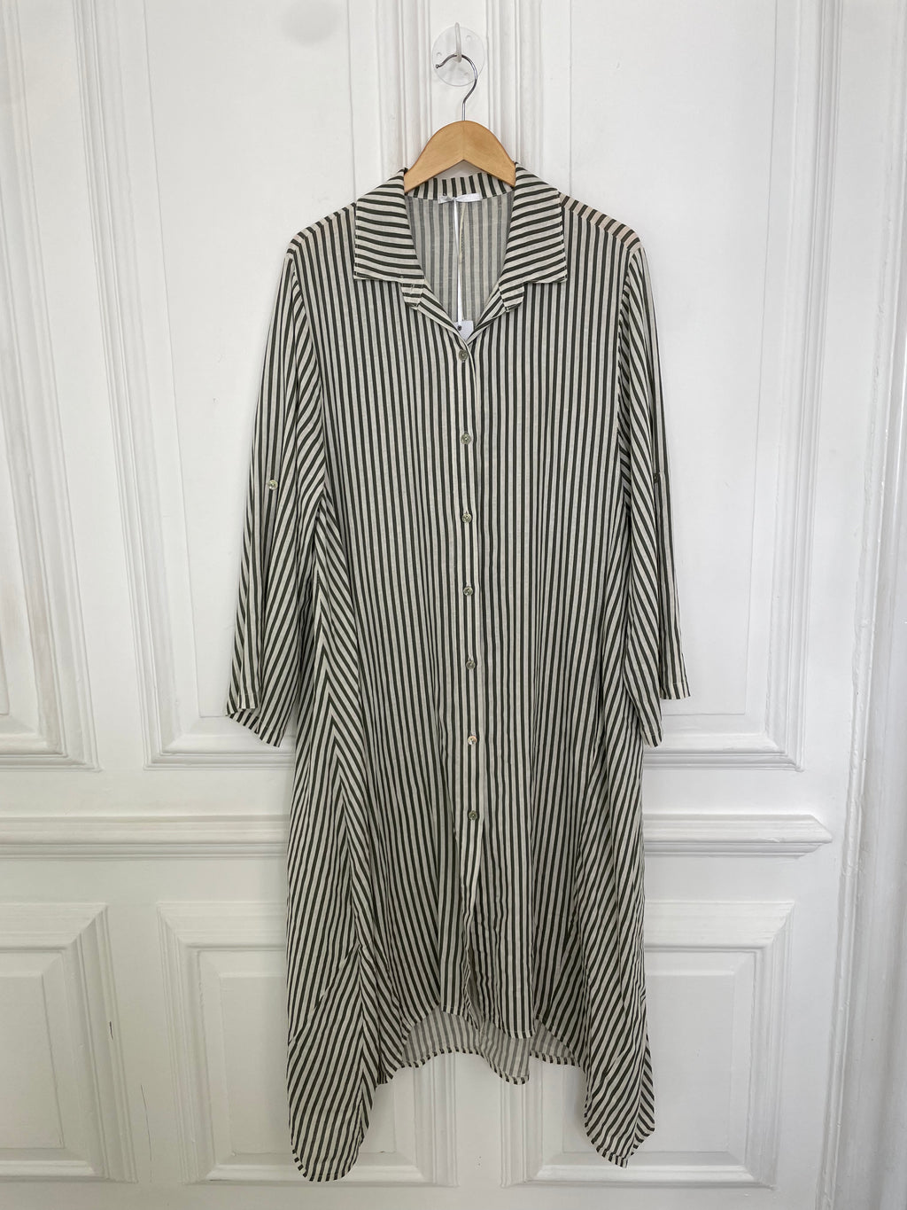 Stripe Linen Shirt Dress - Khaki