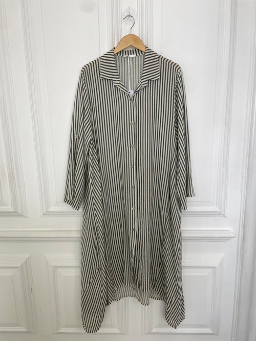 Stripe Linen Shirt Dress - Khaki