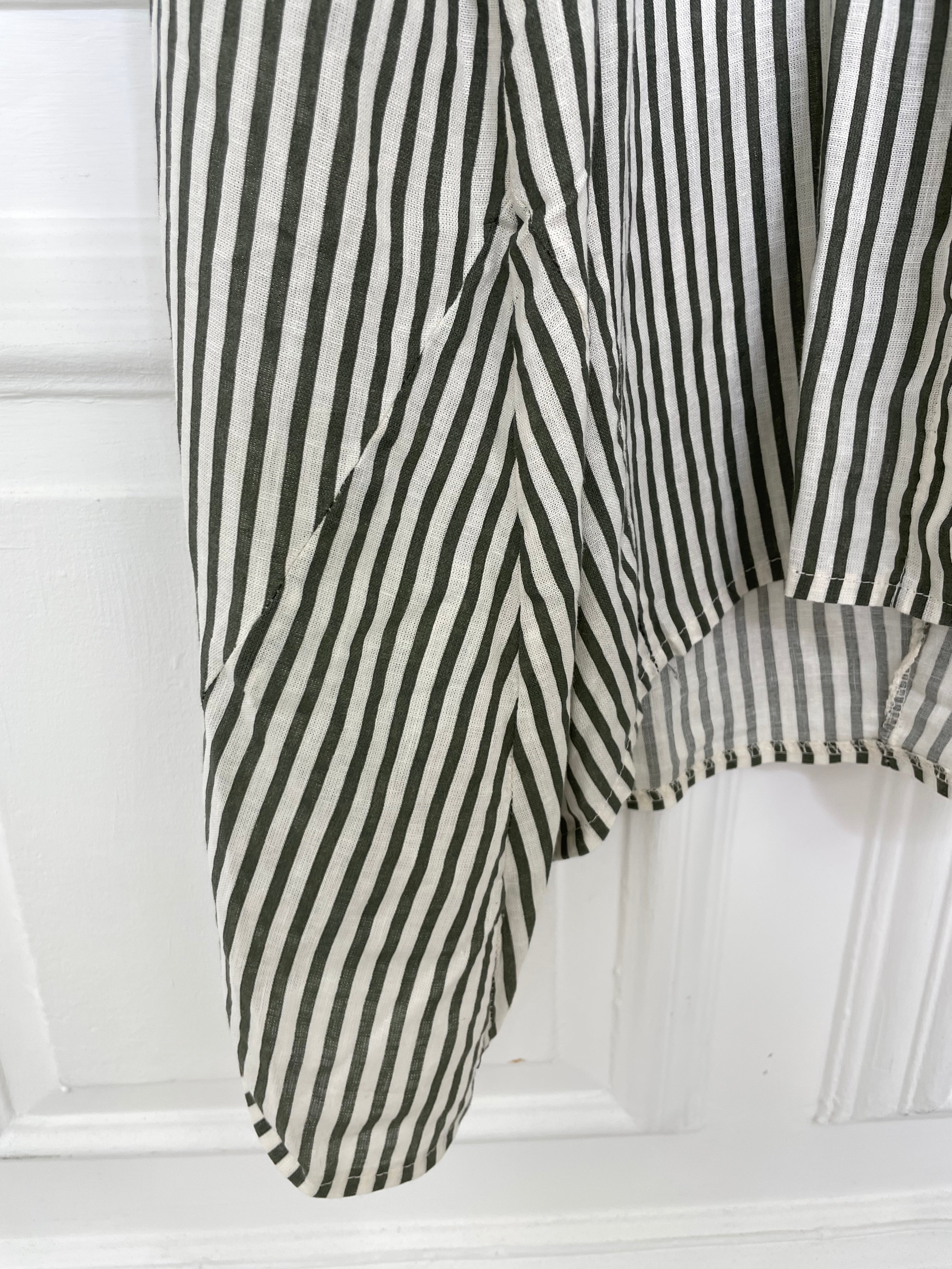 Stripe Linen Shirt Dress - Khaki