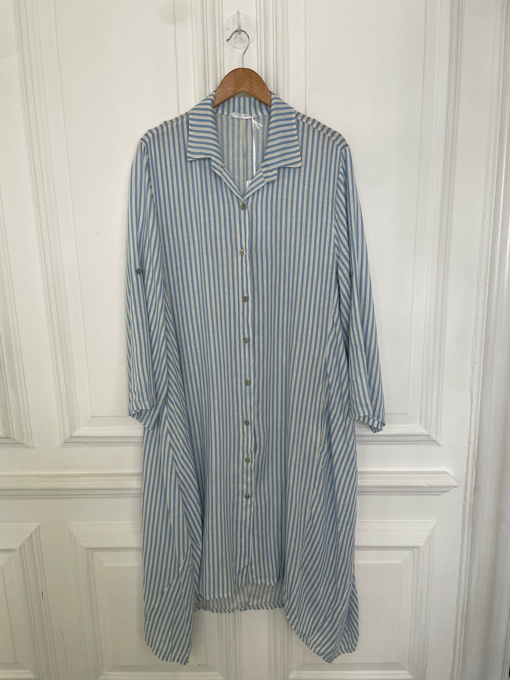 Stripe Linen Shirt Dress - Sky
