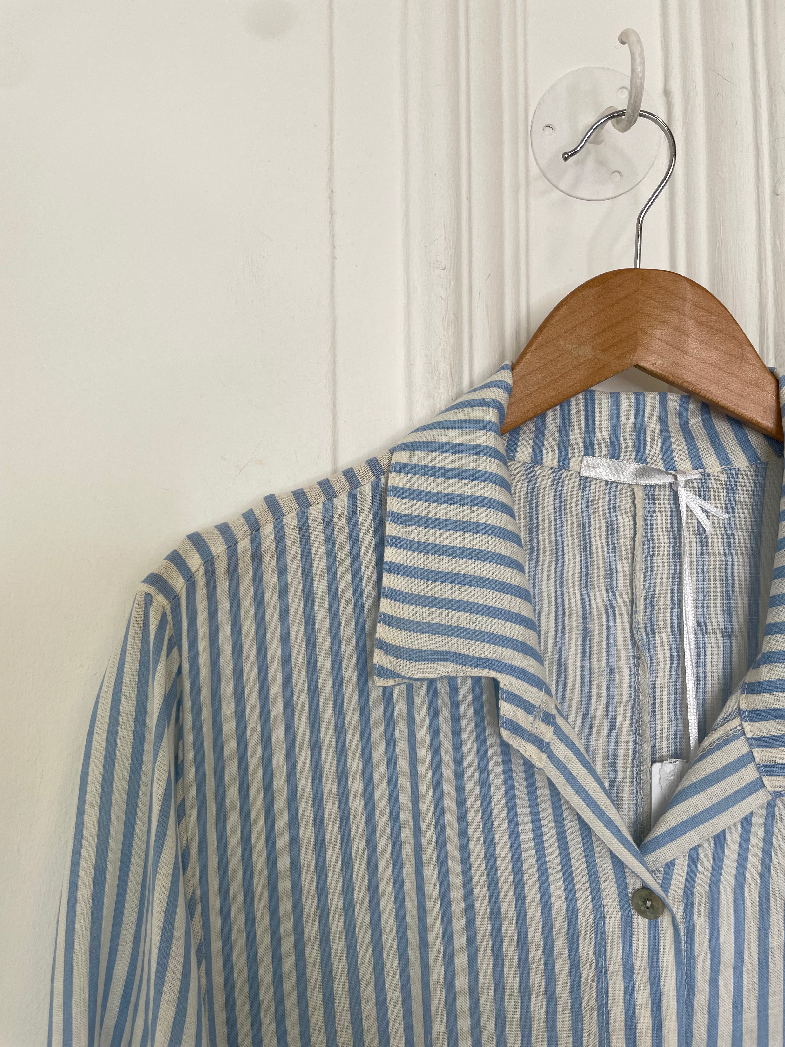Stripe Linen Shirt Dress - Sky