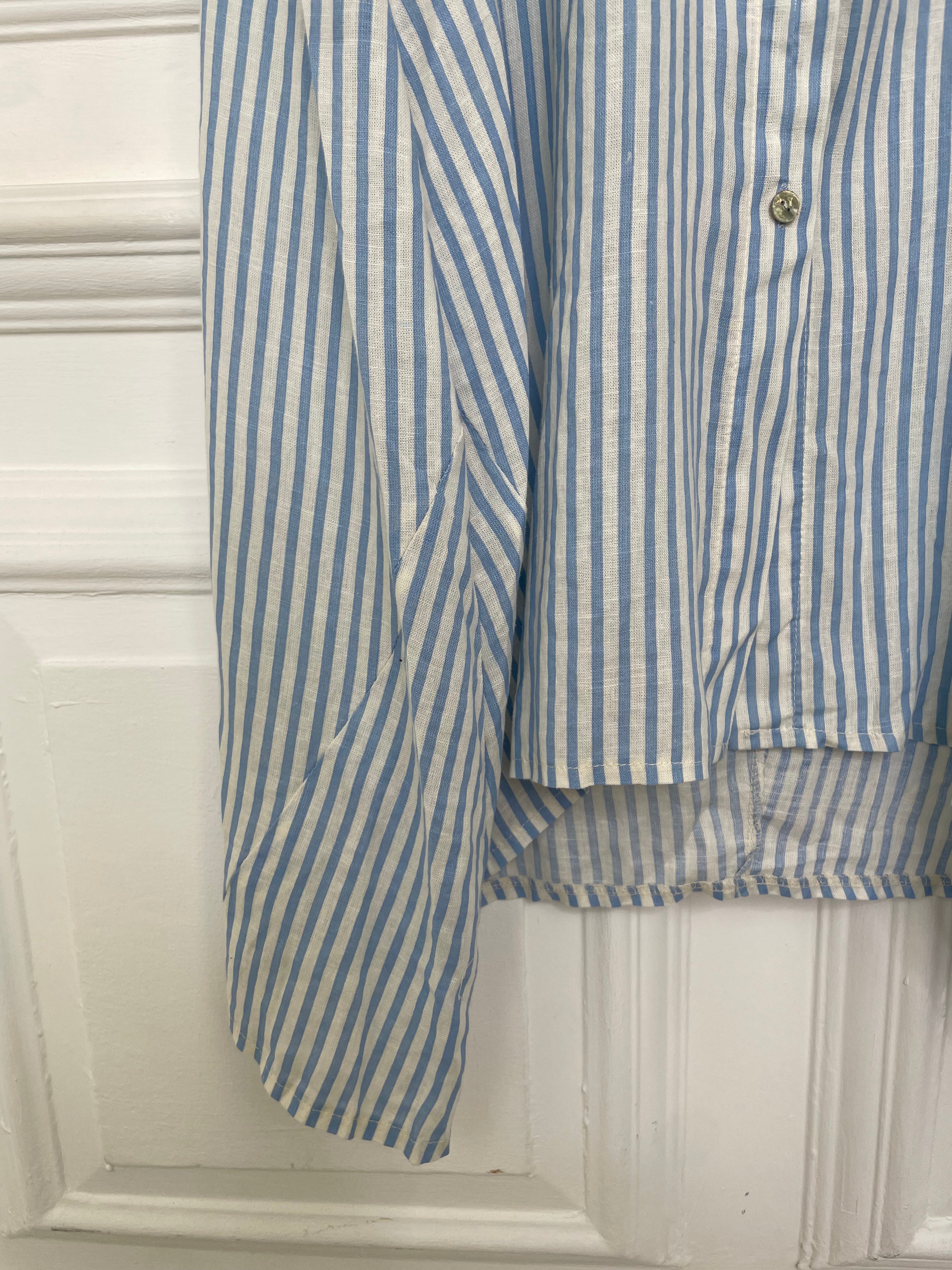 Stripe Linen Shirt Dress - Sky