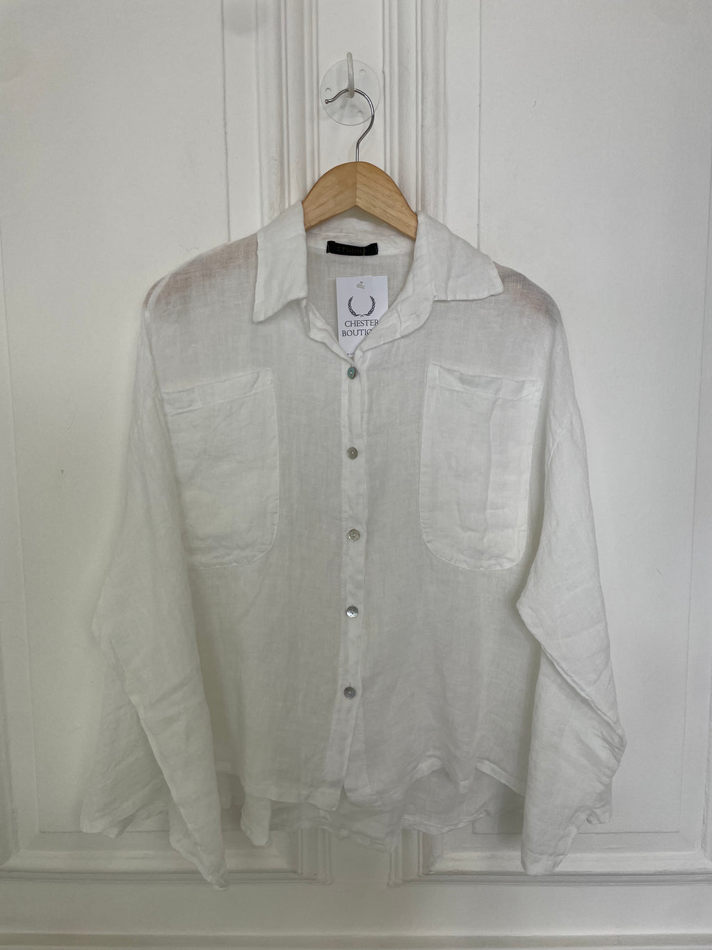 Linen Boxy Pocket Shirt - White