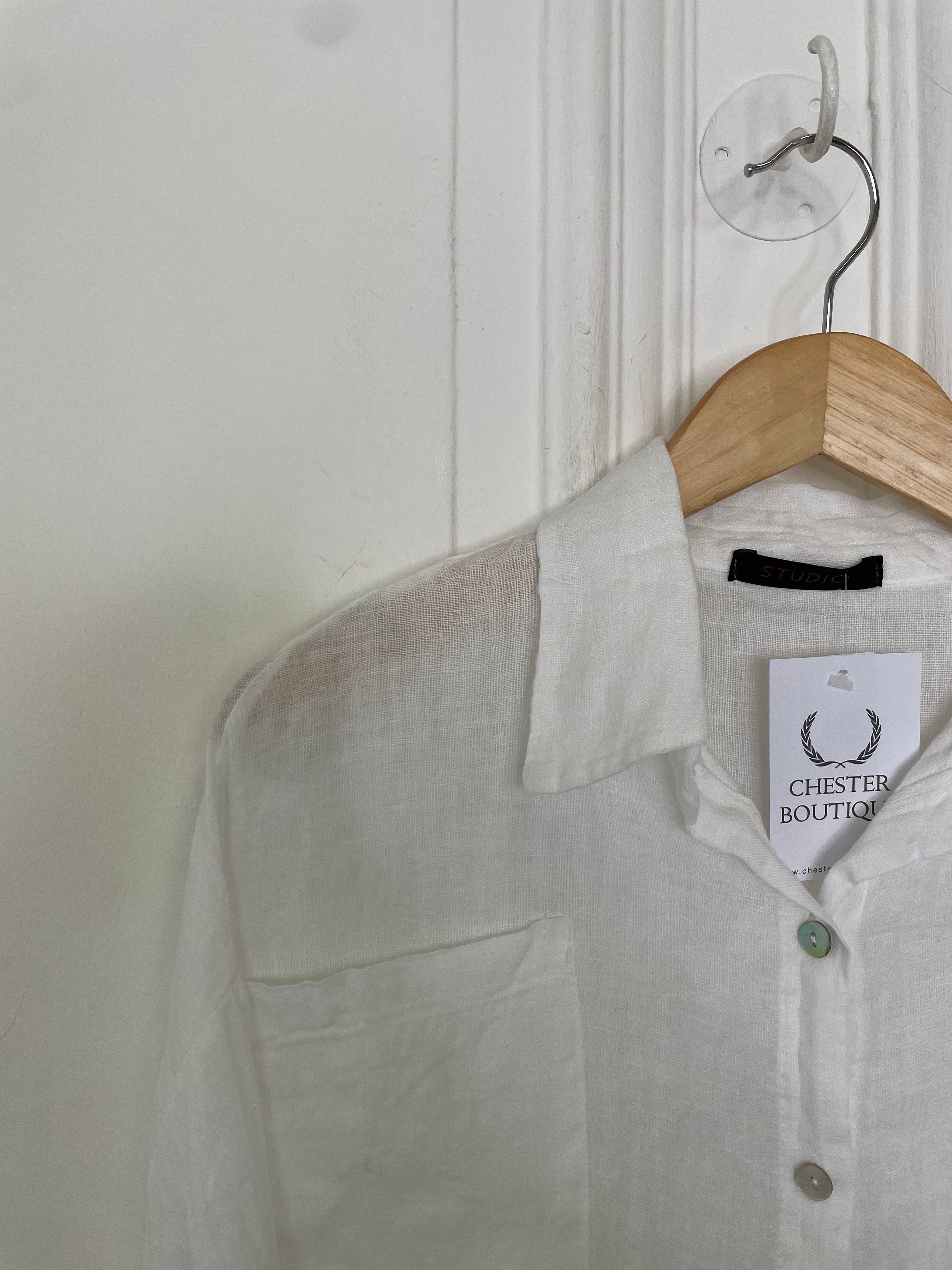 Linen Boxy Pocket Shirt - White