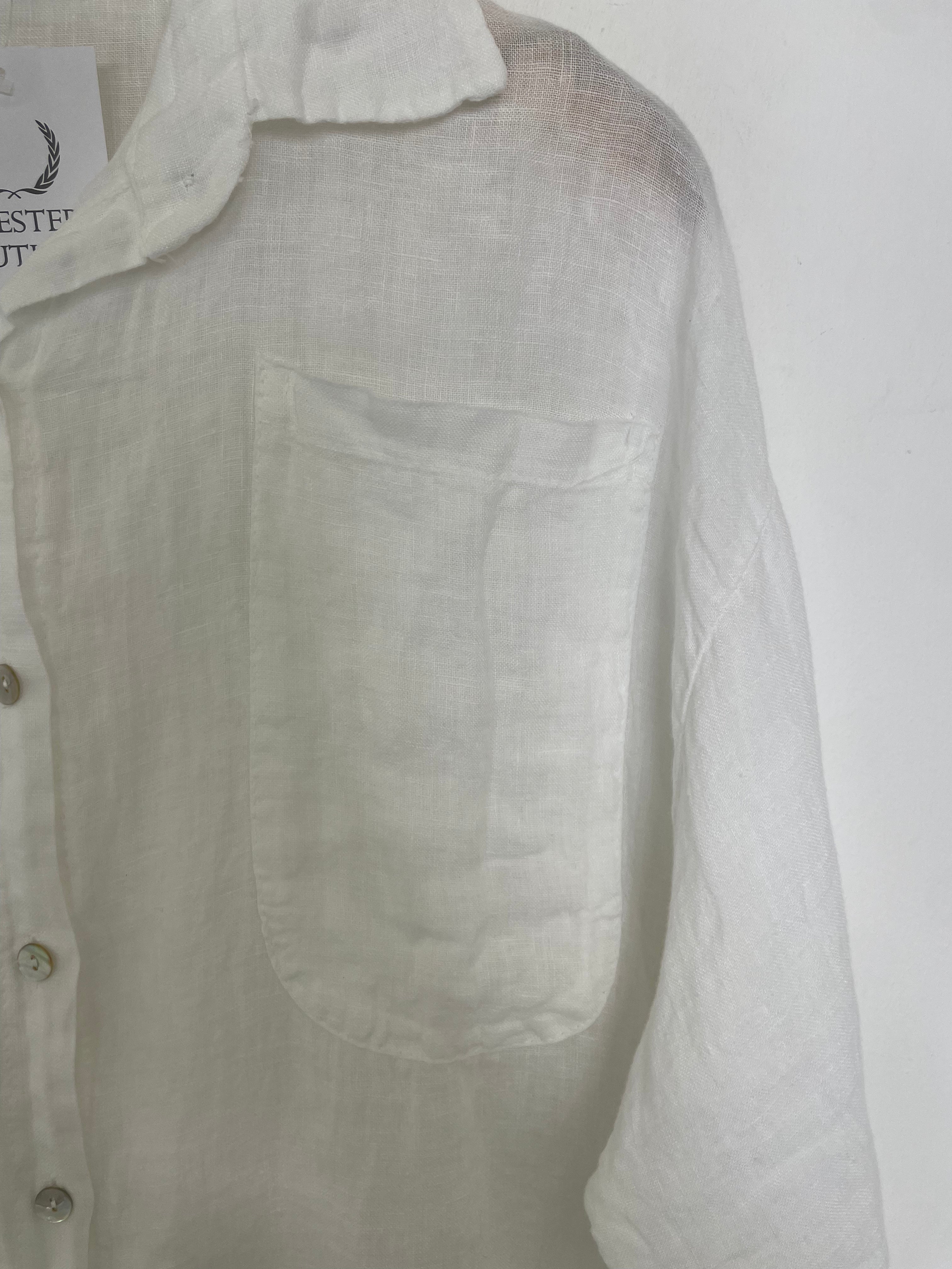 Linen Boxy Pocket Shirt - White