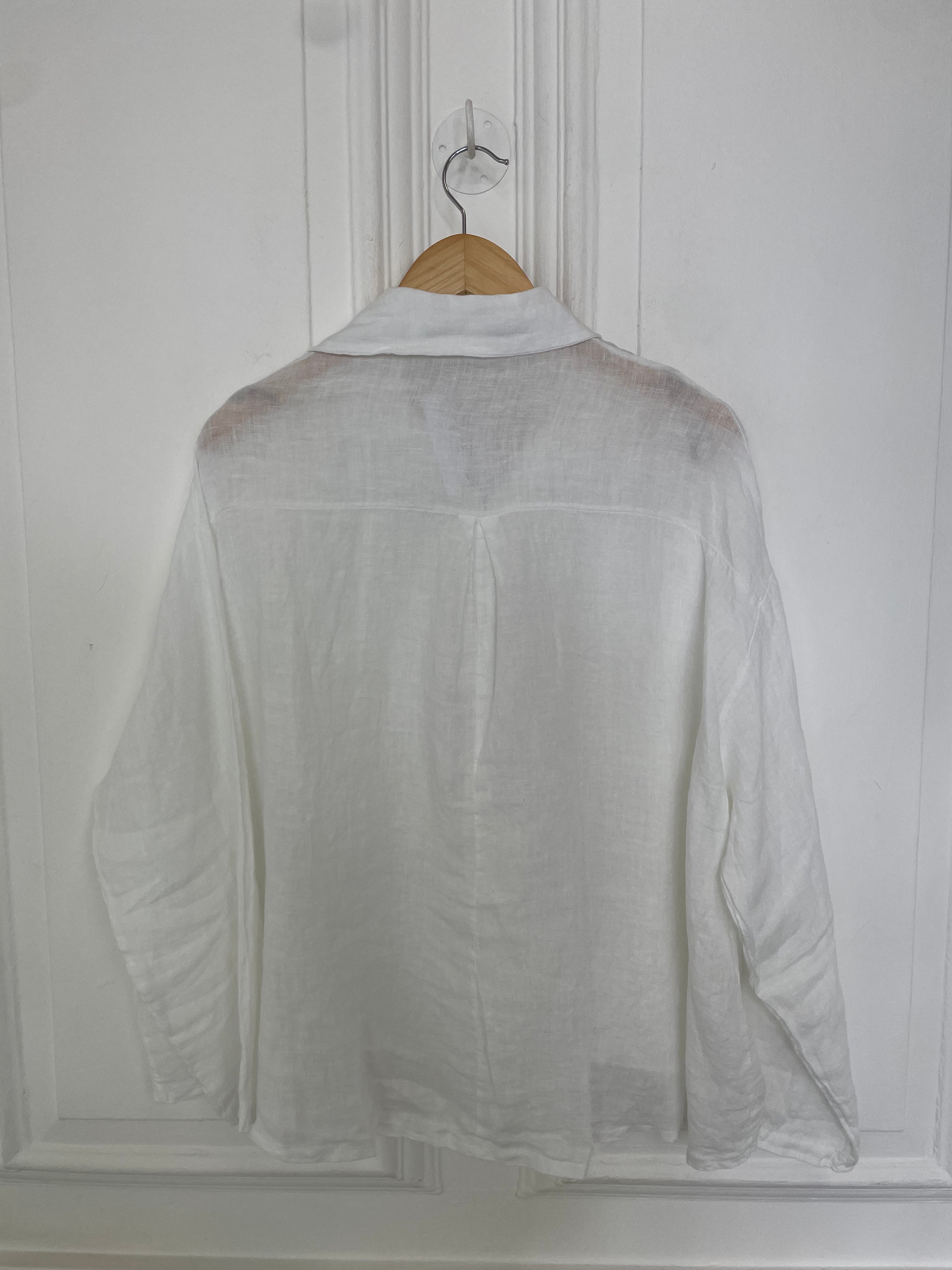 Linen Boxy Pocket Shirt - White