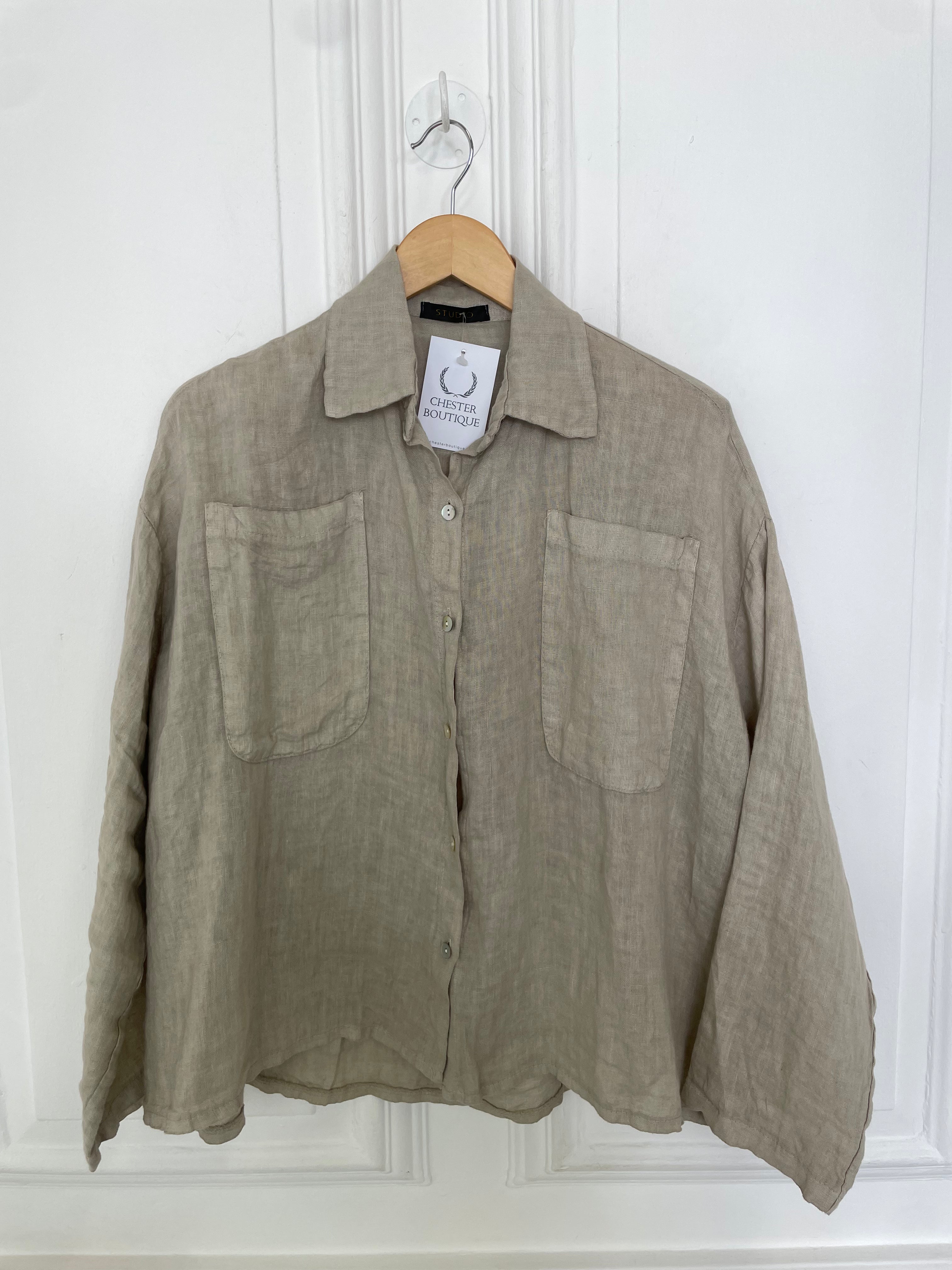Linen Boxy Pocket Shirt - Biscuit