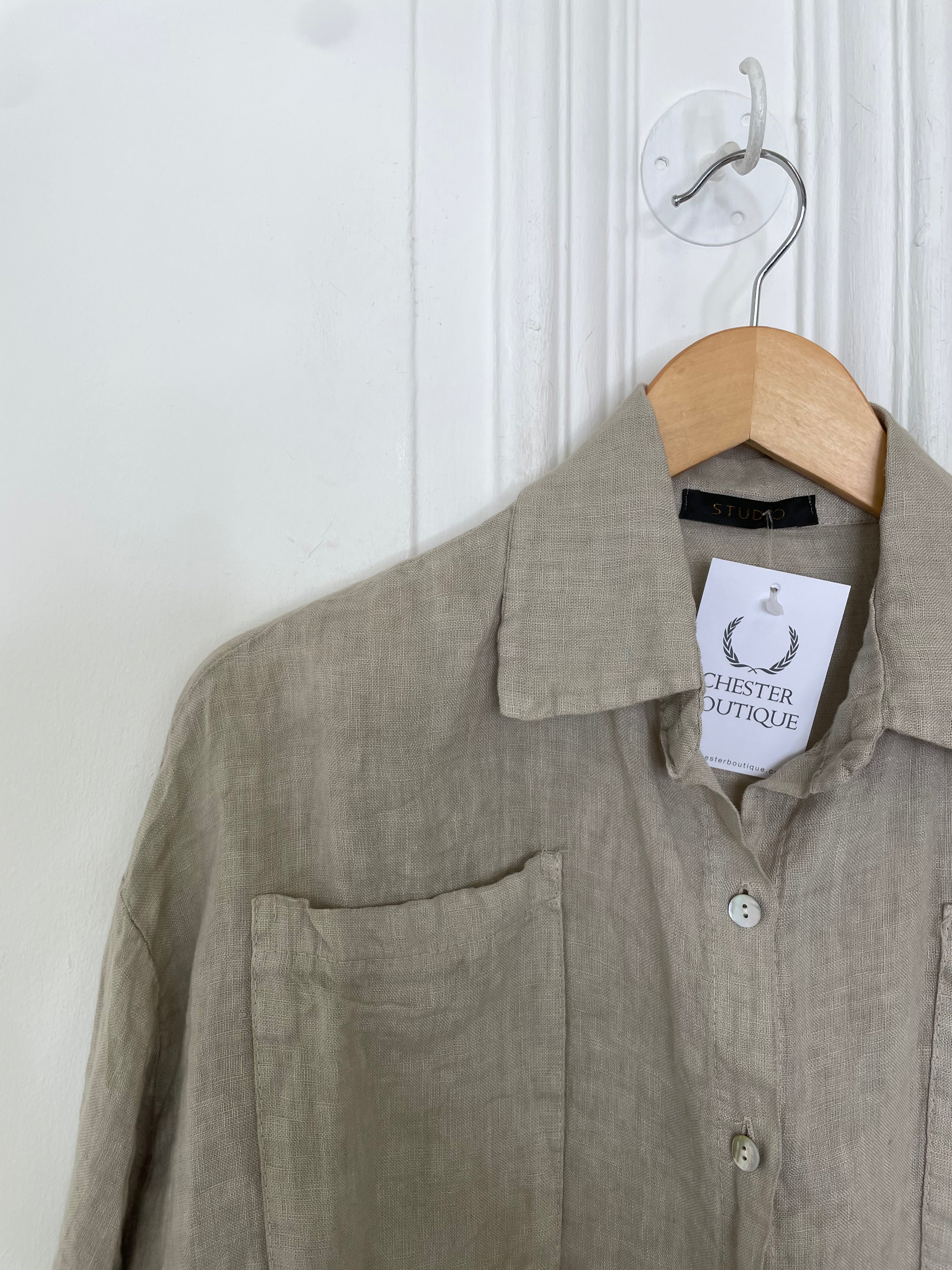 Linen Boxy Pocket Shirt - Biscuit