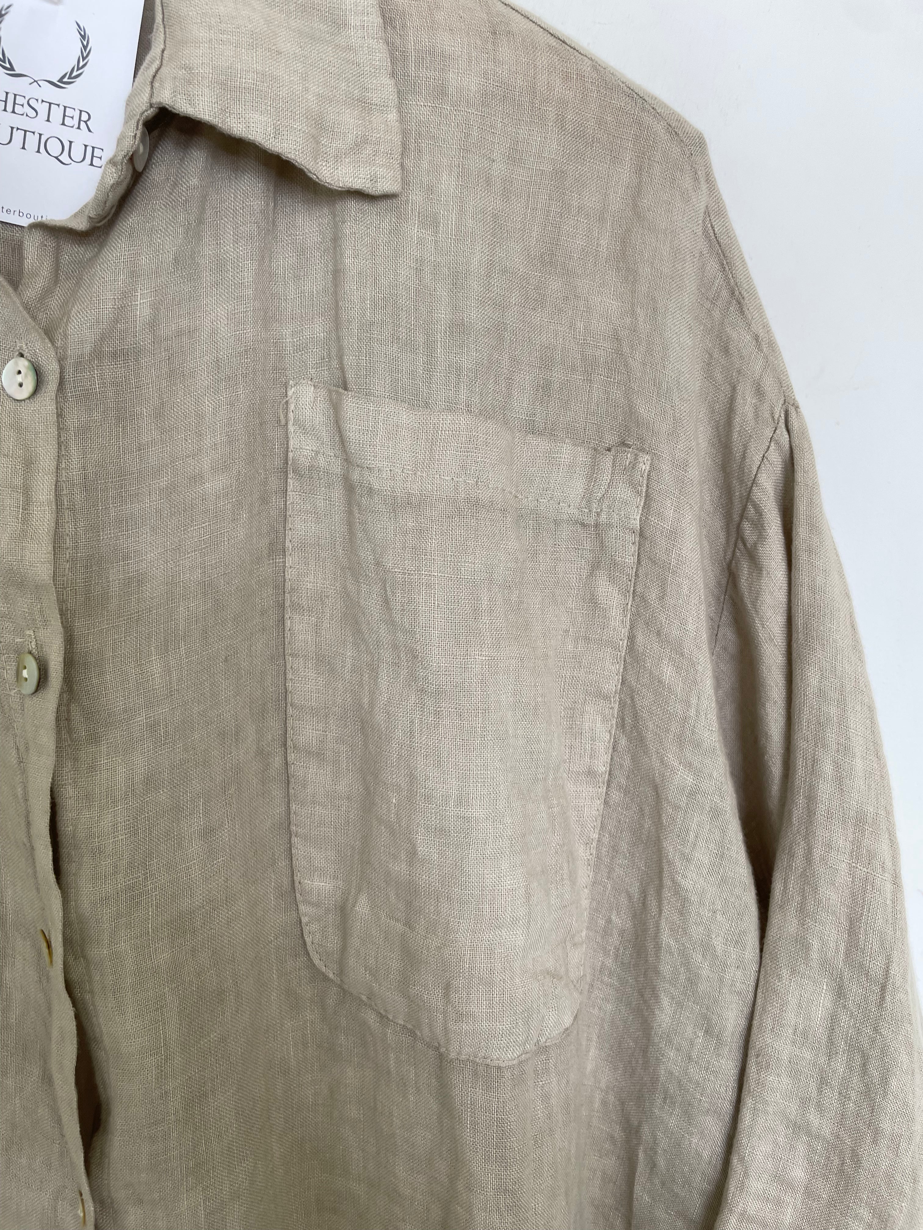 Linen Boxy Pocket Shirt - Biscuit