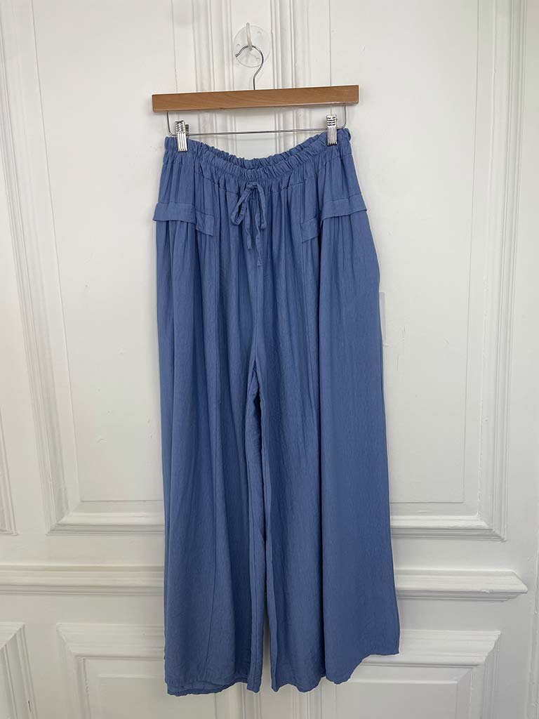 Wide Leg Pocket Detail Trousers - Denim
