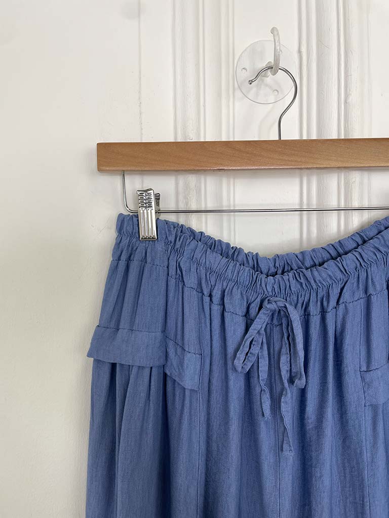 Wide Leg Pocket Detail Trousers - Denim