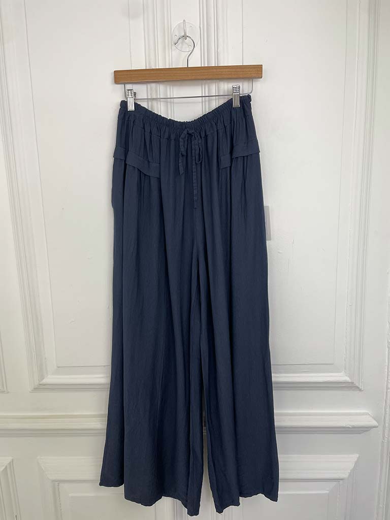 Wide Leg Pocket Detail Trousers - Navy