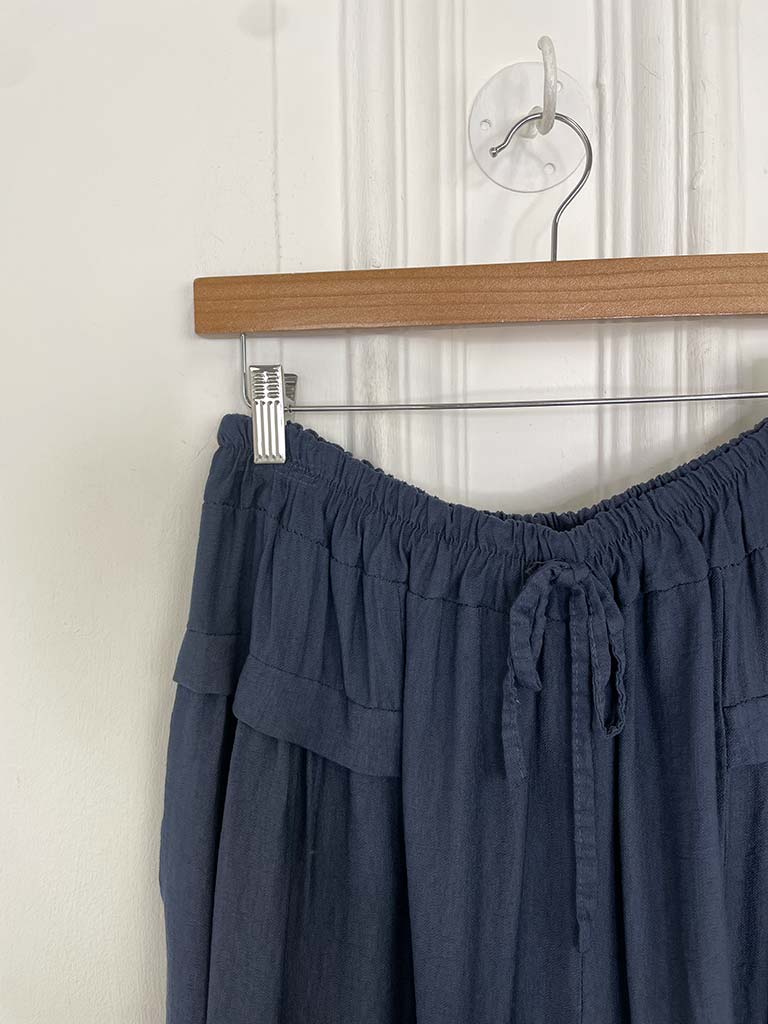 Wide Leg Pocket Detail Trousers - Navy