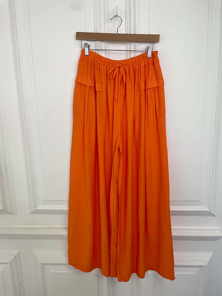 Wide Leg Pocket Detail Trousers - Orange