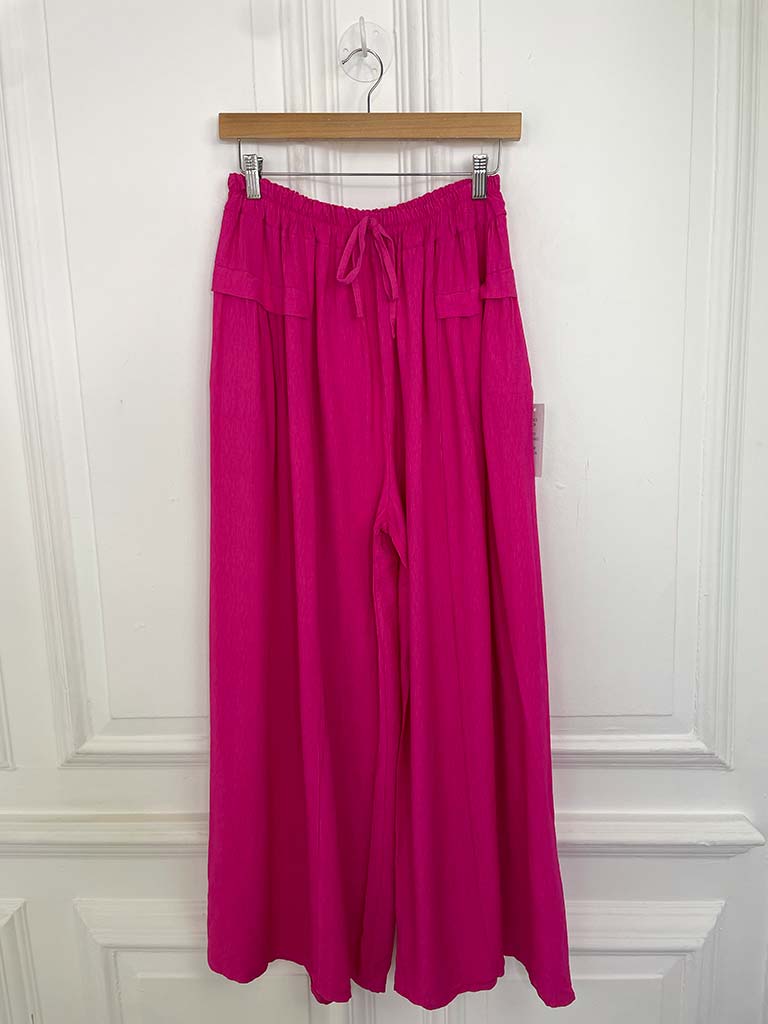 Wide Leg Pocket Detail Trousers - Cerise
