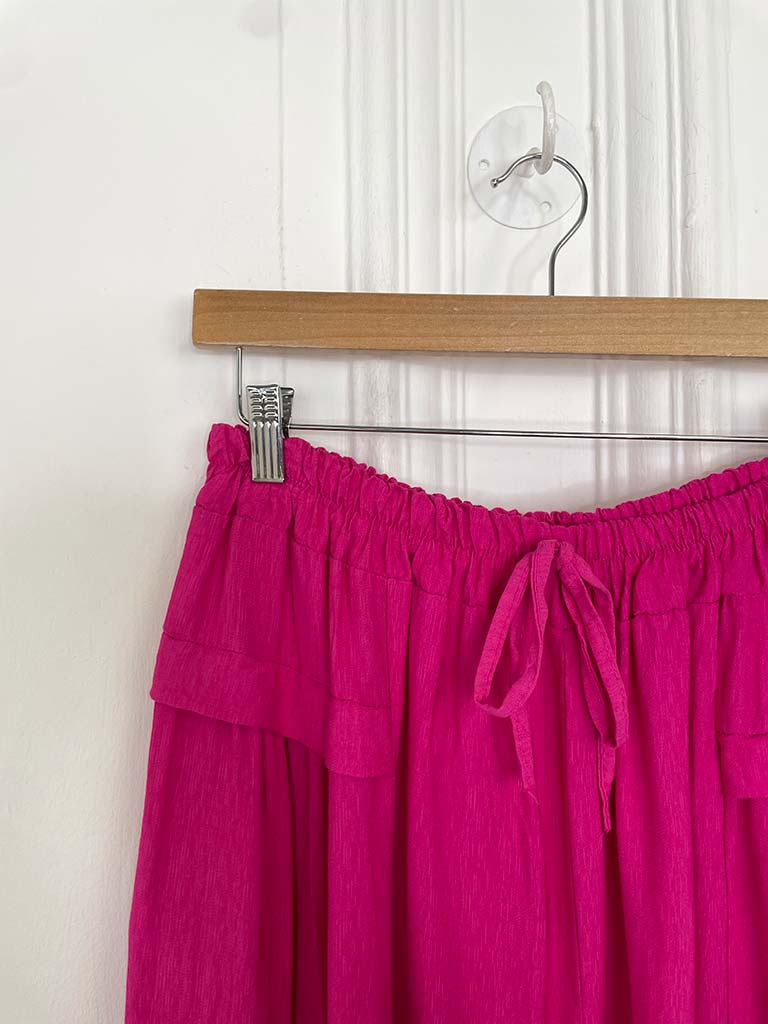 Wide Leg Pocket Detail Trousers - Cerise