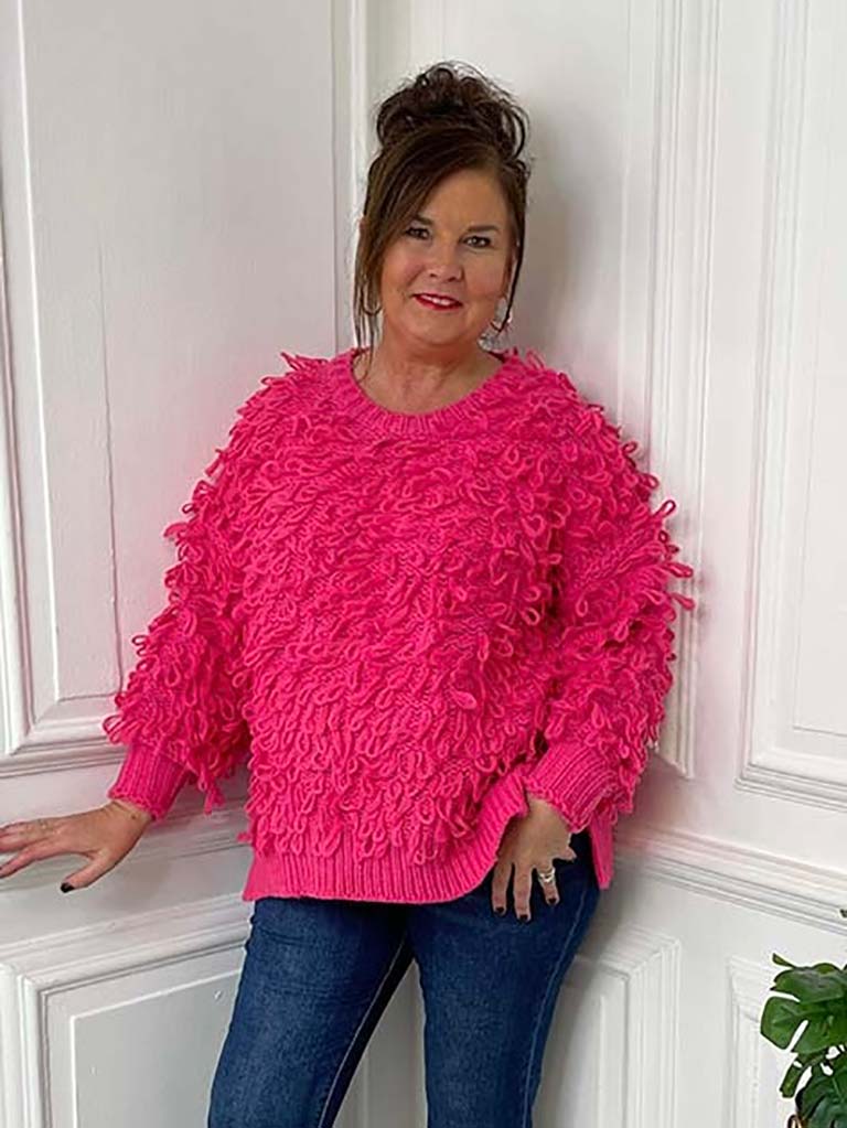 Malissa J Looped Chunky Knit - Hot Pink