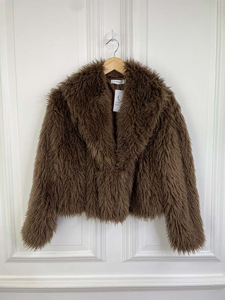 Shaggy Faux Fur Jacket - Chocolate