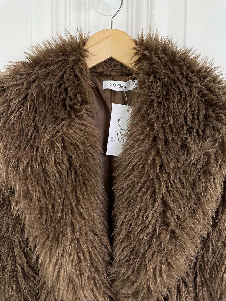 Shaggy Faux Fur Jacket - Chocolate