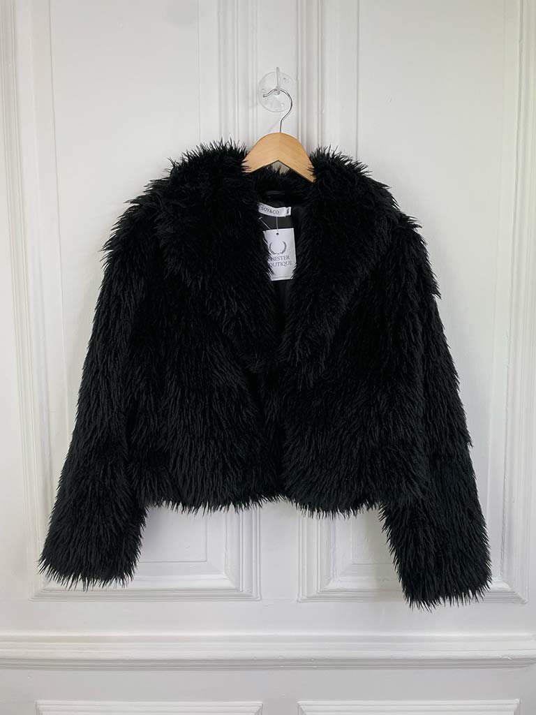 Shaggy Faux Fur Jacket - Black