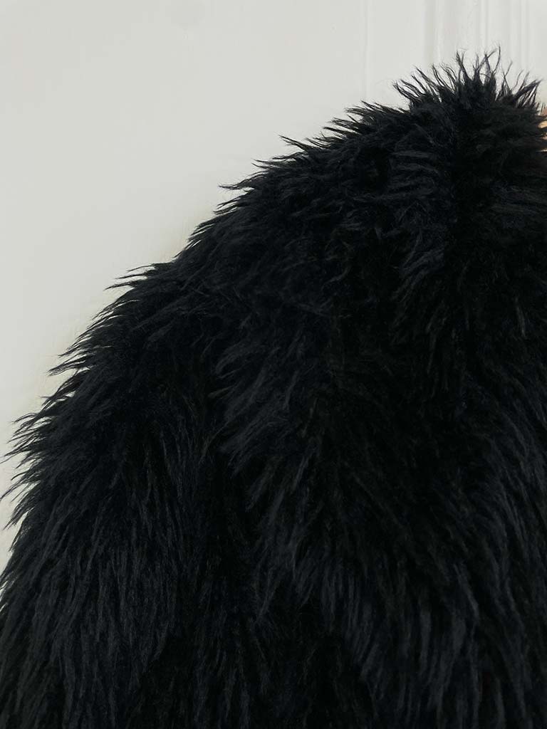 Shaggy Faux Fur Jacket - Black