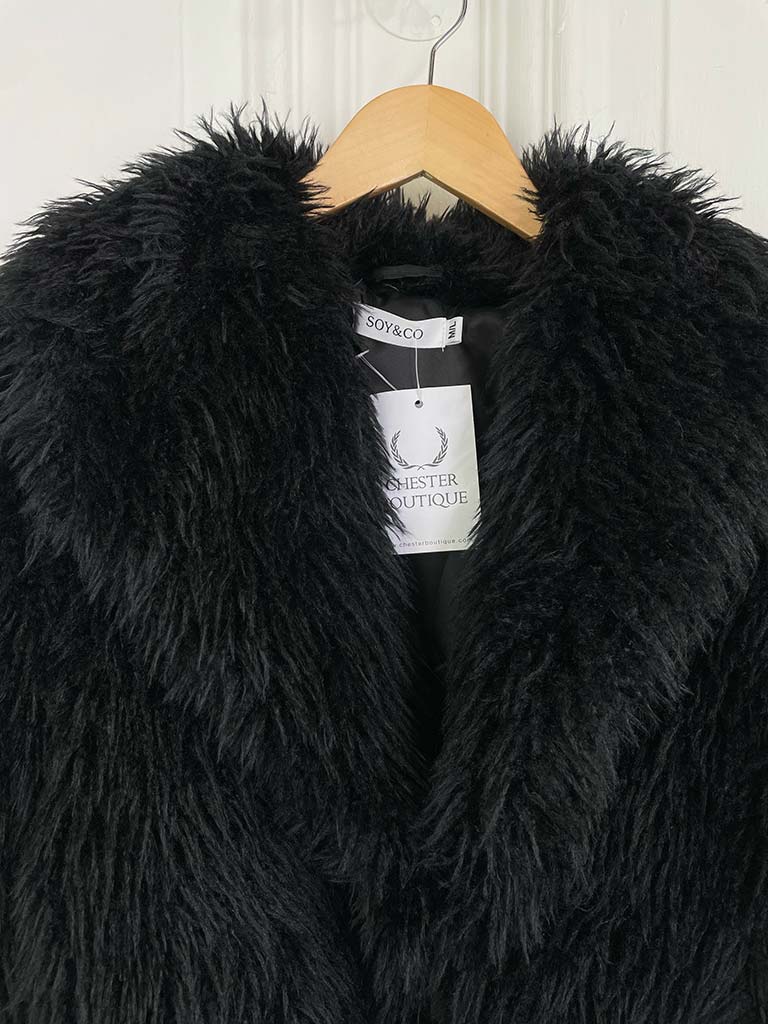 Shaggy Faux Fur Jacket - Black