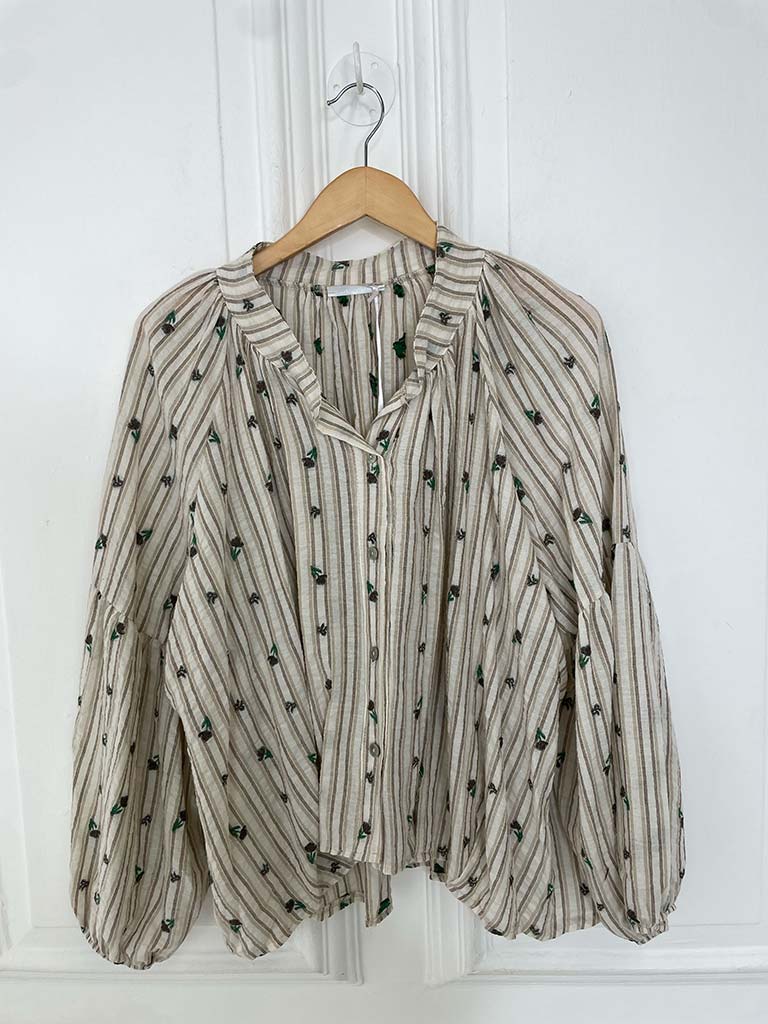 Vintage Rose Stripe Shirt - Natural