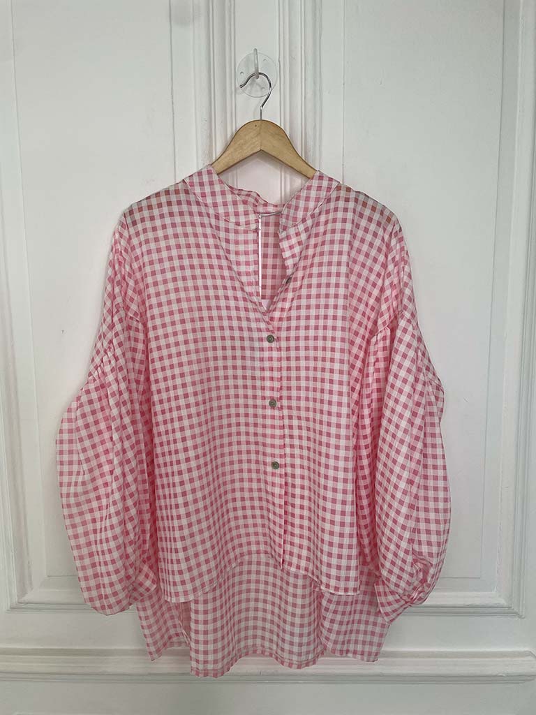 Gingham Balloon Sleeve Shirt - Petal