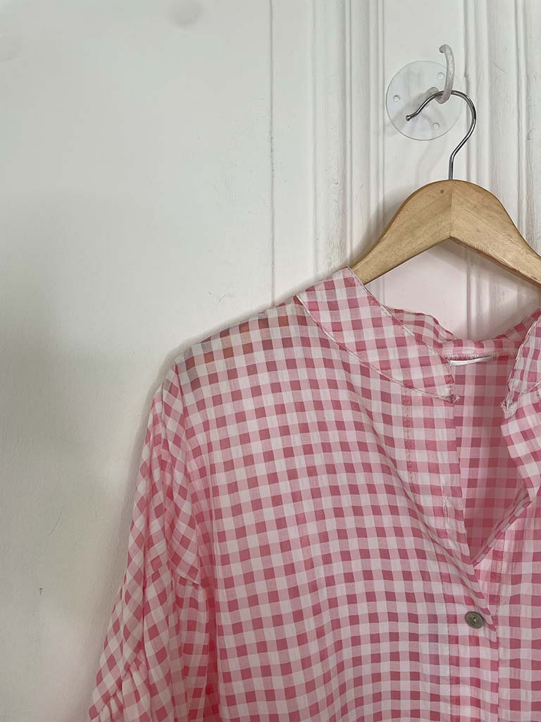 Gingham Balloon Sleeve Shirt - Petal