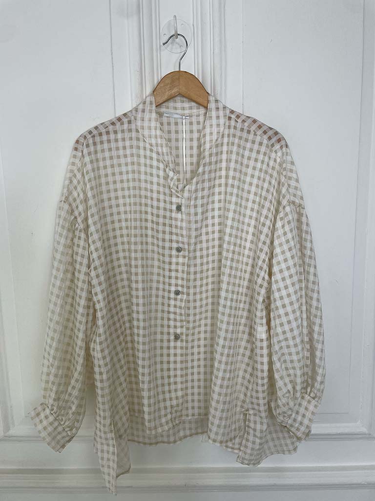 Gingham Balloon Sleeve Shirt - Stone