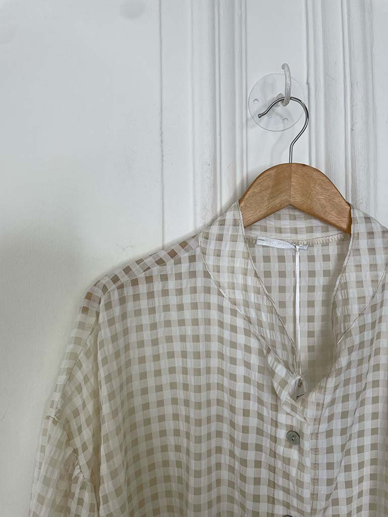 Gingham Balloon Sleeve Shirt - Stone