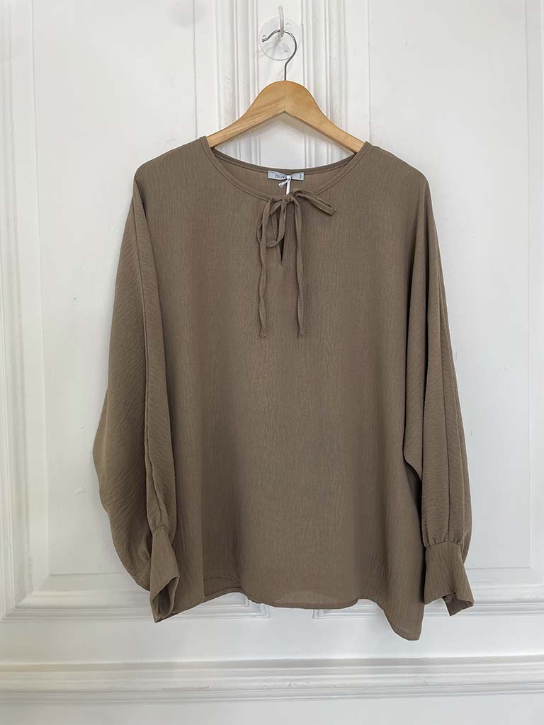 Tie Front Top - Taupe