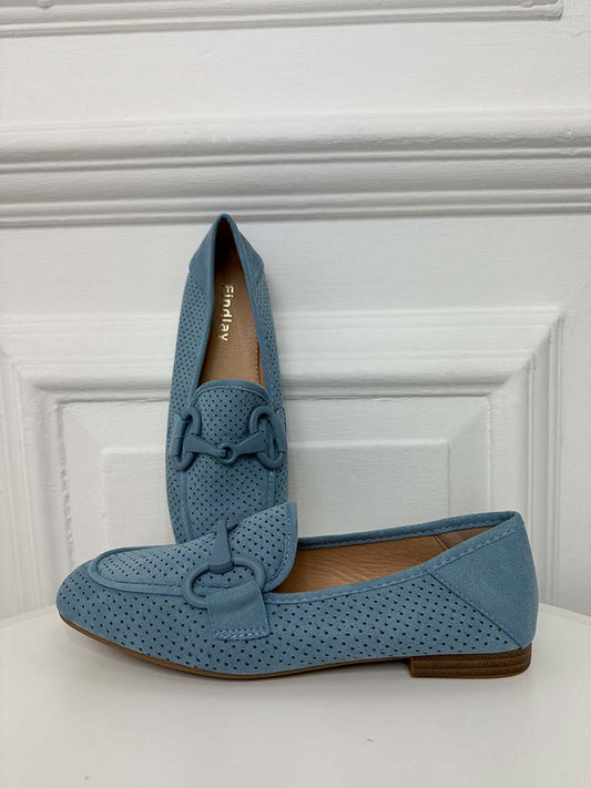 Faux Suede Snaffle Loafers - Sky