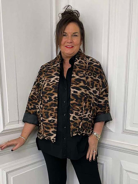 Leopard Quilted Kimono Jacket - Tan