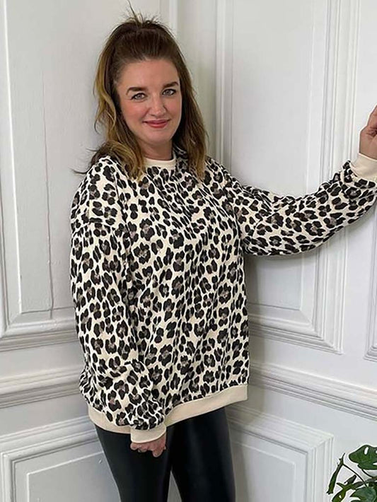 Luxe Leopard Print Sweatshirt - Stone