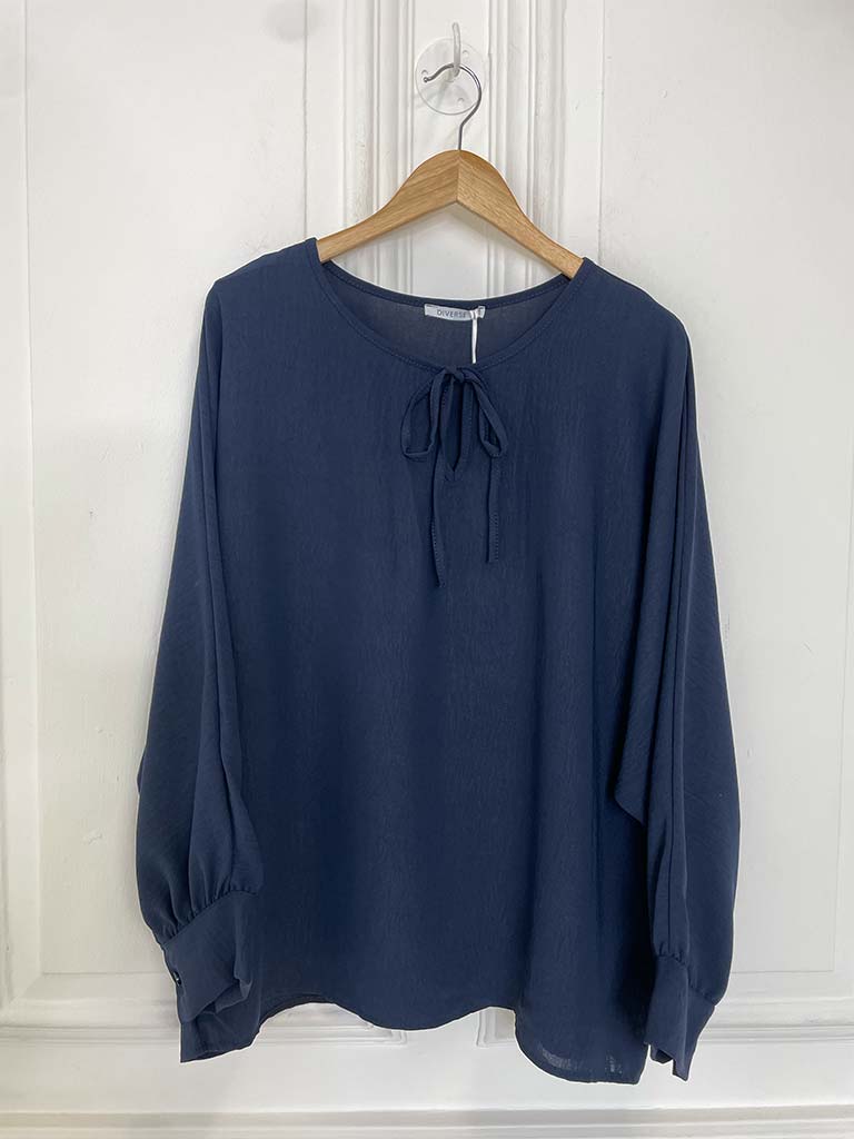 Tie Front Top - Navy