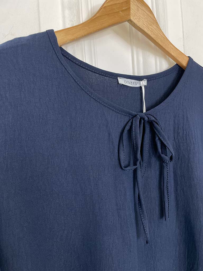 Tie Front Top - Navy
