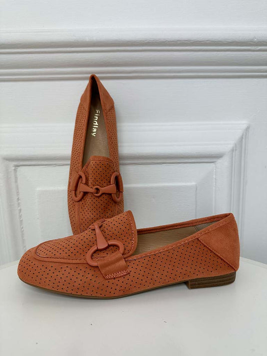 Faux Suede Snaffle Loafers - Orange