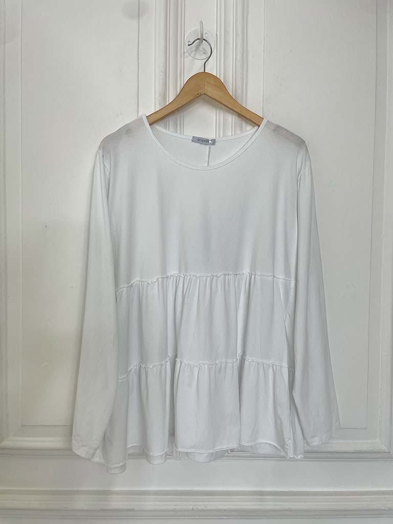 Long Sleeve Tiered Top - White